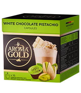 Aroma Gold White Chocolate Pistachio - Capsules Chocolat Blanc Pistache Compatible Dolce Gusto - Boîte 16 capsules
